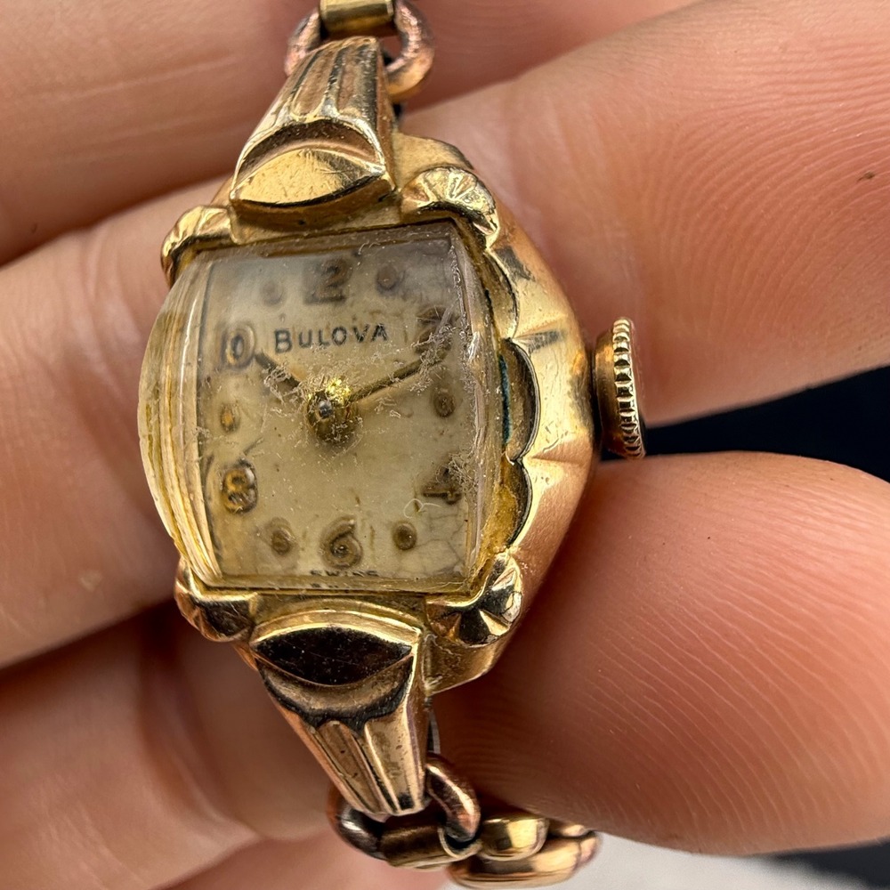 Vintage Bulova Watch Gold Tone Art Deco Expansion Band L5 R356453 5.5in